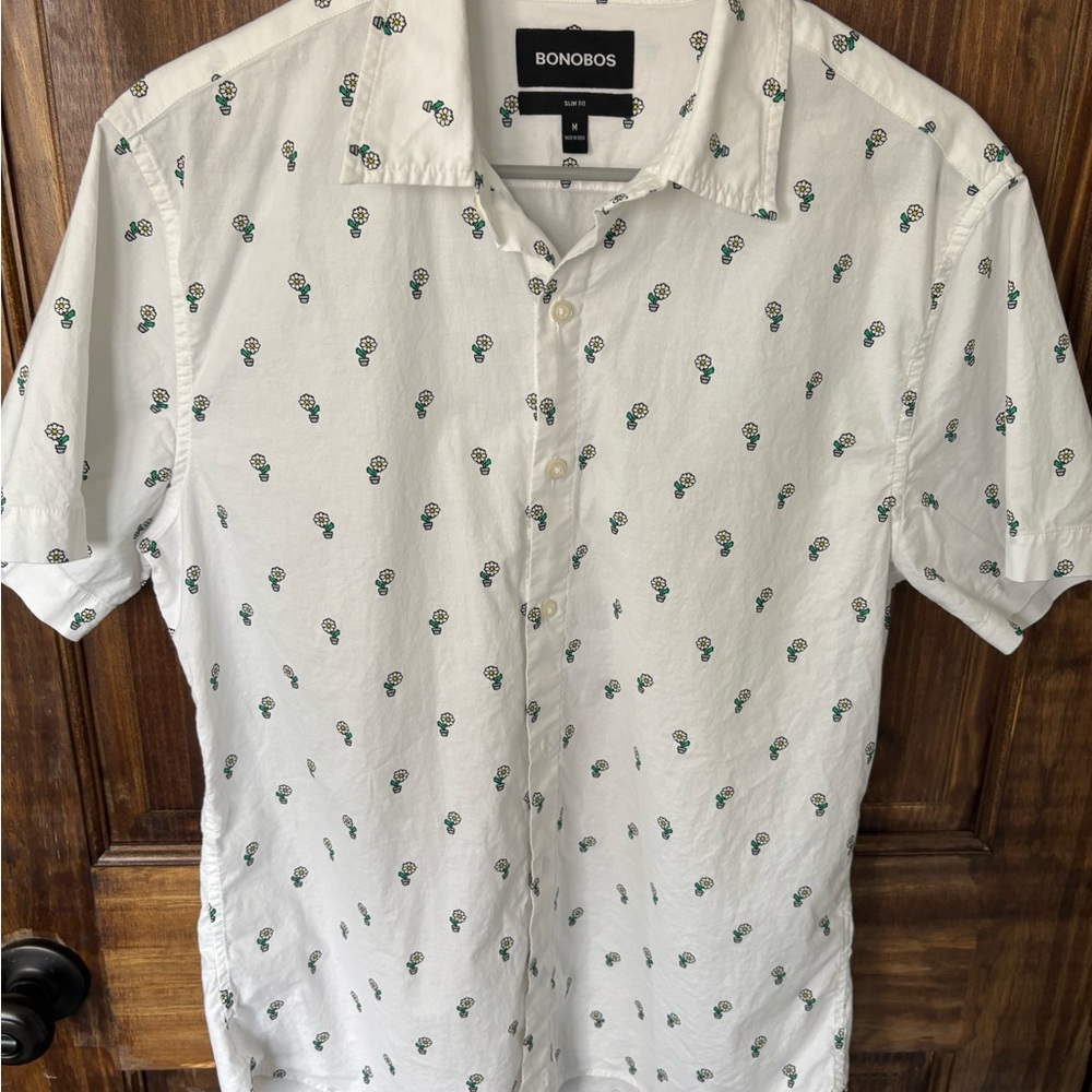 Bonobos White Floral Men's Shirt Medium Slim Fit